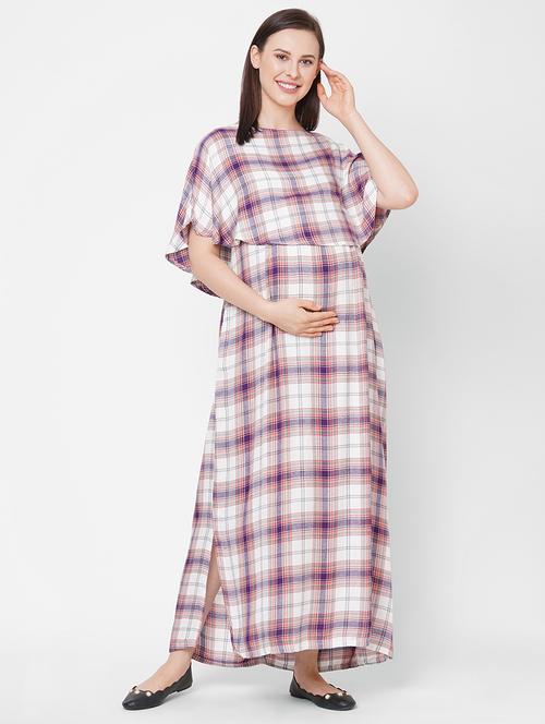 round neck checkered maternity wear dress - 18020904 - Very Small Image - 1