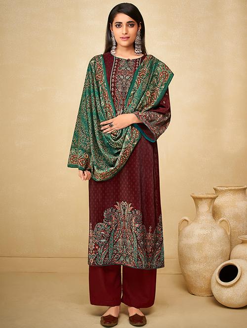 printed unstitched suit set - 18020965 - Very Small Image - 1