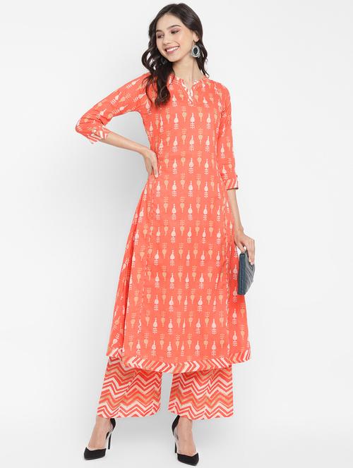 orange cotton a-line kurta - 18021782 - Very Small Image - 1