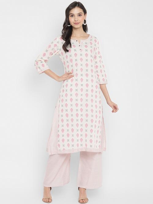 cream cotton straight kurta - 18021783 - Very Small Image - 1