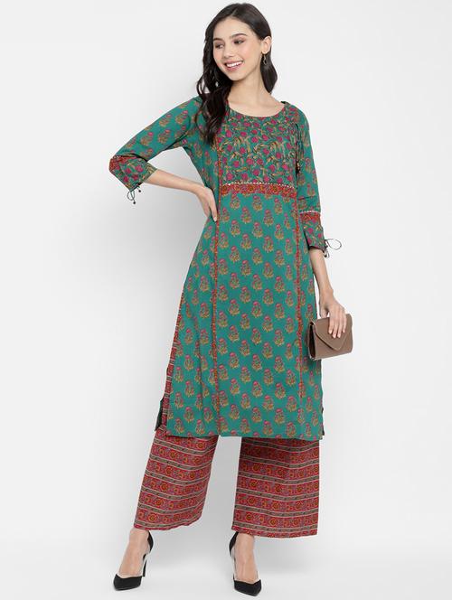 green cotton straight kurta - 18021784 - Very Small Image - 1