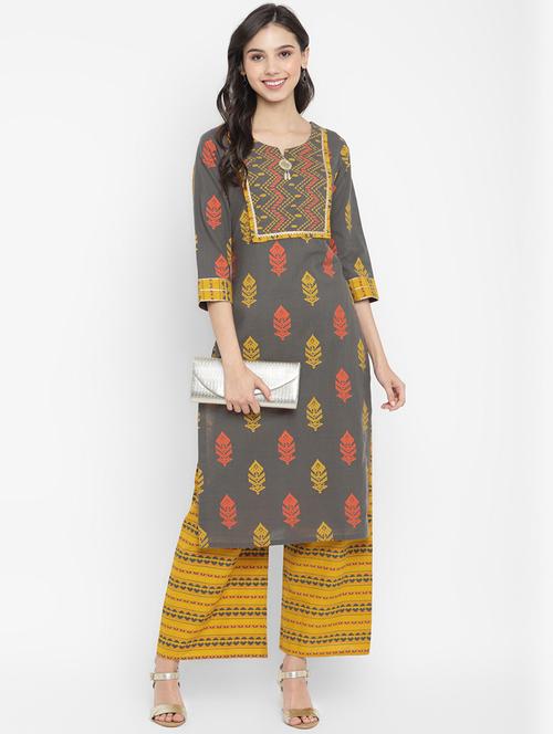grey cotton straight kurta - 18021790 - Very Small Image - 1