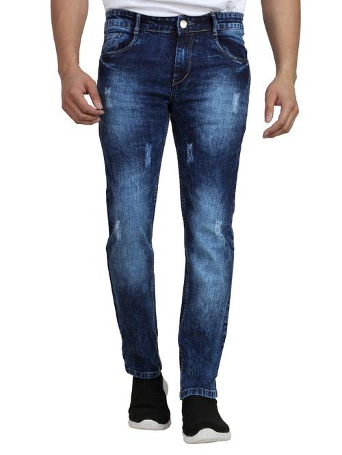 navy blue cotton blend distressed jean - 18021821 - Very Small Image - 1