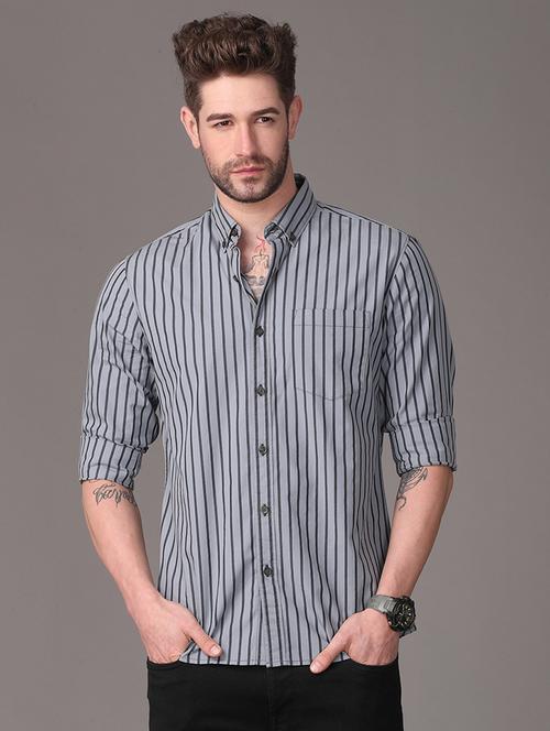 grey striped casual shirt - 18021936 - Very Small Image - 1