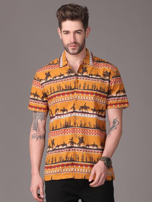 orange printed casual shirt - 18021942 - Very Small Image - 1