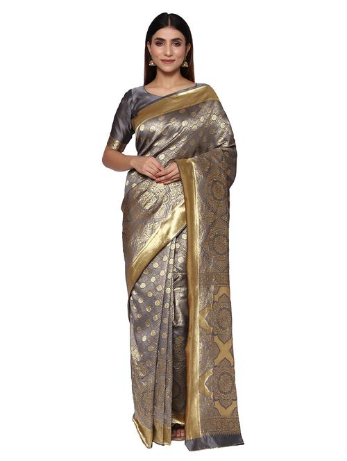 jacquard work kanjivaram saree with blouse - 18021991 - Very Small Image - 1