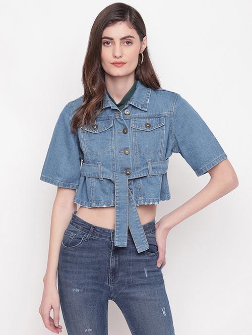 light blue crop denim summer jacket - 18022355 - Very Small Image - 1