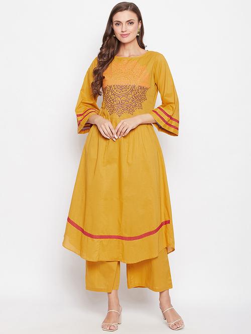 yellow cotton kurta palazzo set - 18022433 - Very Small Image - 1