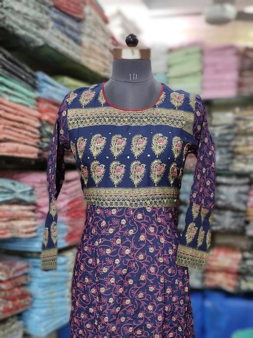 gold print with hand work frock - 18022488 - Very Small Image - 1