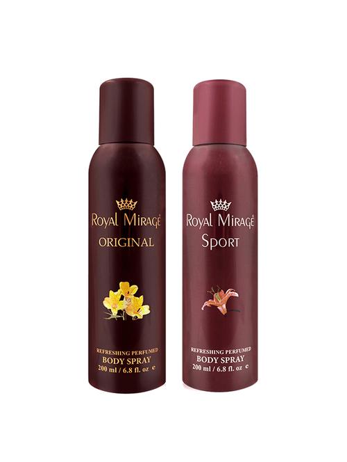 royal mirage original & sport deodorant body spray, 200ml each, pack of 2 - 18022490 - Very Small Image - 1