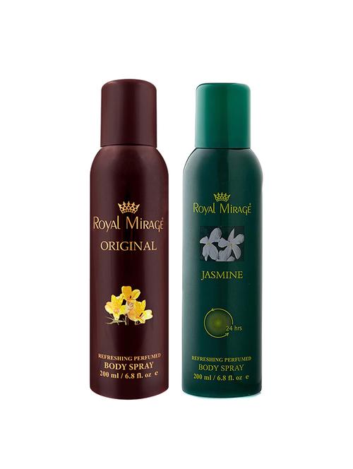 royal mirage original & jasmine deodorant body spray, 200ml each, pack of 2 - 18022500 - Very Small Image - 1