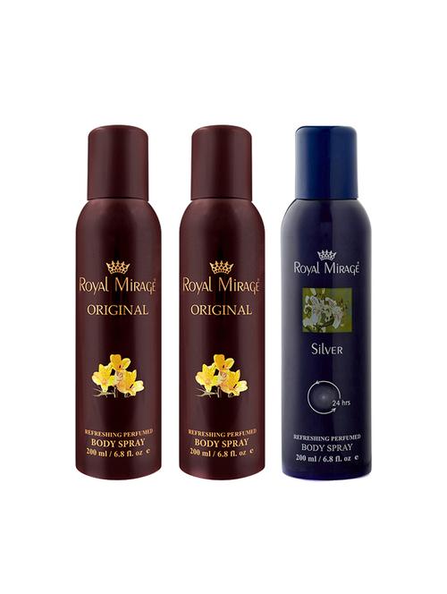 royal mirage original & silver deodorant body spray, 200ml each, pack of 3 - 18022523 - Very Small Image - 1