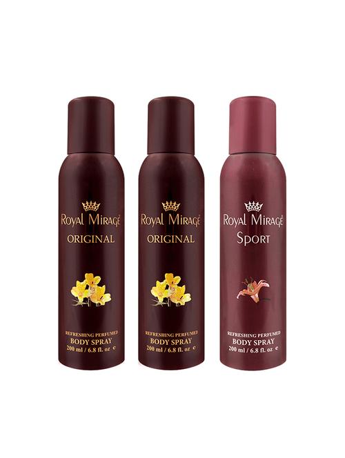 royal mirage original & sport deodorant body spray, 200ml each, pack of 3 - 18022524 - Very Small Image - 1
