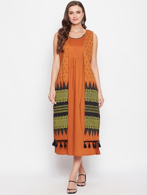 printed ethnic dress with jacket - 18022577 - Very Small Image - 1