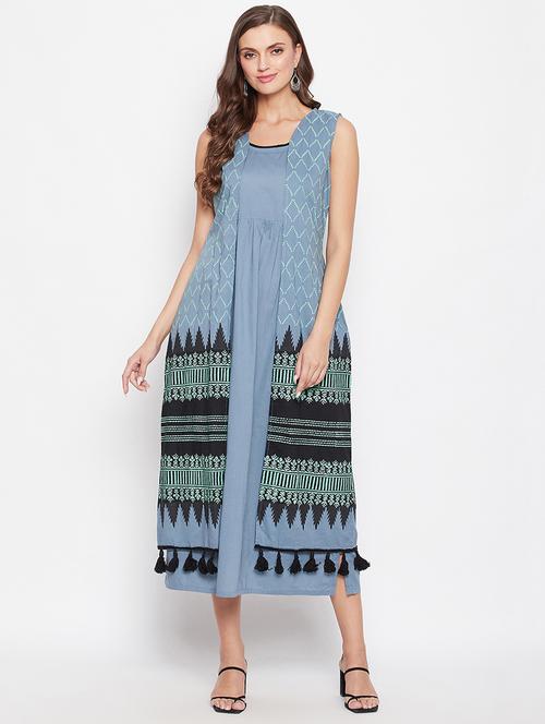 printed ethnic dress with jacket - 18022578 - Very Small Image - 1