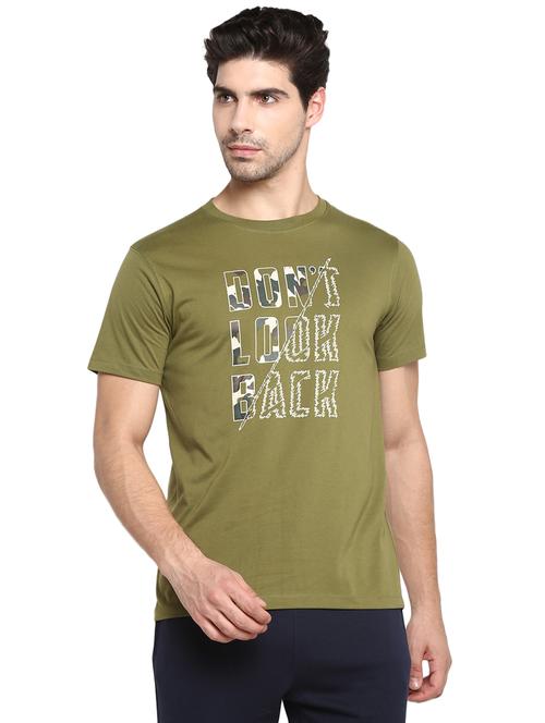 olive green chest print t-shirt - 18022604 - Very Small Image - 1