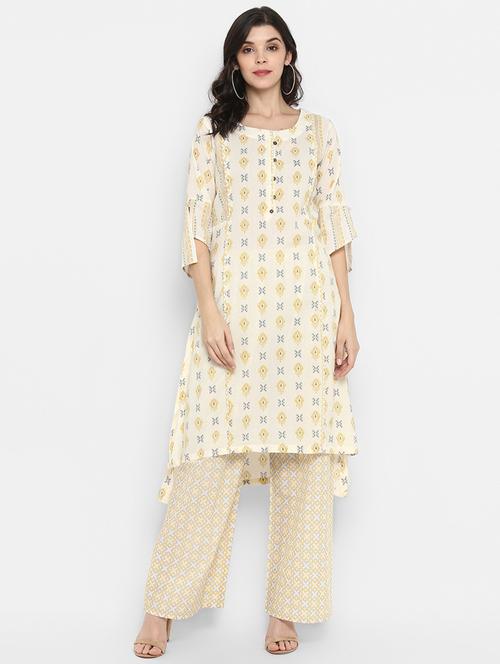 cream cotton kurta palazzo set - 18022616 - Very Small Image - 1
