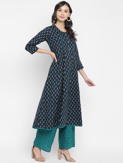 navy cotton kurta palazzo set - 18022619 - Very Small Image - 1