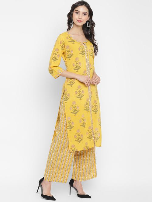 yellow cotton kurta palazzo set - 18022630 - Very Small Image - 1