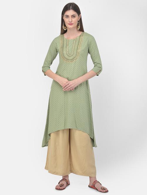 olive high low kurta - 18023056 - Very Small Image - 1