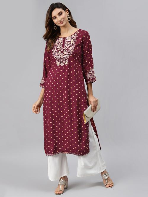 maroon straight kurta - 18023090 - Very Small Image - 1