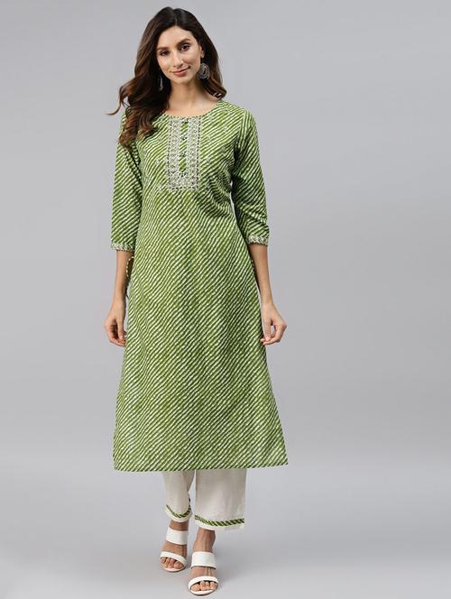 green cotton kurta pant set - 18023094 - Very Small Image - 1
