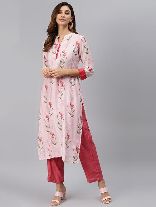 pink cotton kurta pant set - 18023096 - Very Small Image - 1