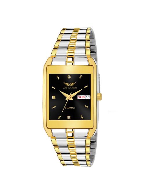 lcs-8509 original gold plated with black dial & two tone day & date functioning watch for boys analog watch - for men - 18023441 - Very Small Image - 1