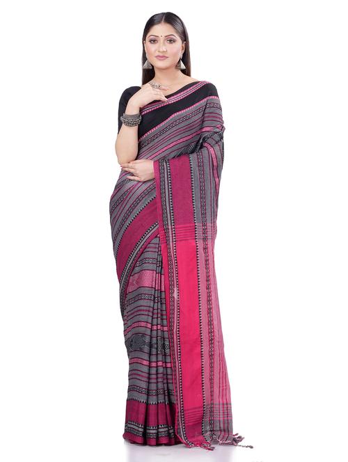 striped handloom saree with blouse - 18023460 - Very Small Image - 1