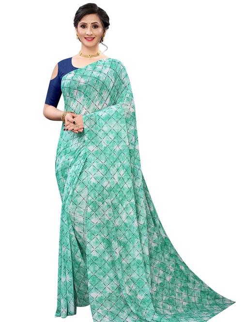 check printed saree with blouse - 18023973 - Very Small Image - 1
