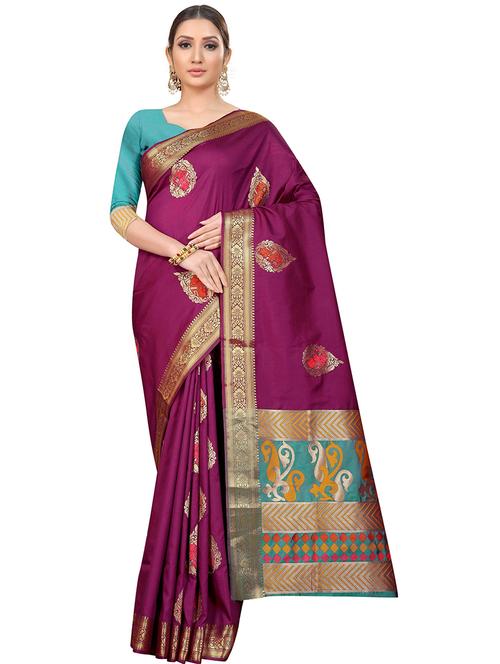 zari work woven saree with blouse - 18024117 - Very Small Image - 1