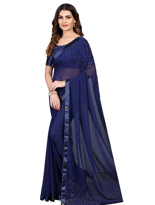 lace bordered embellished saree with blouse - 18024208 - Very Small Image - 1