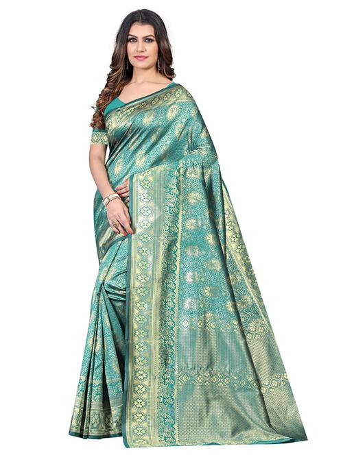 self design banarasi saree with blouse - 18024213 - Very Small Image - 1