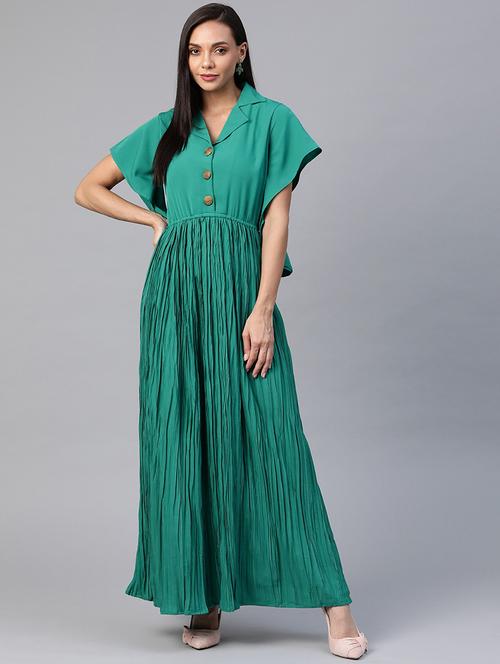 lapel neck solid maxi dress - 18024255 - Very Small Image - 1