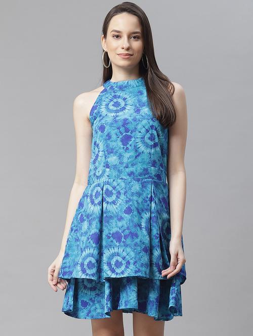 halter neck printed layered dress - 18024269 - Very Small Image - 1