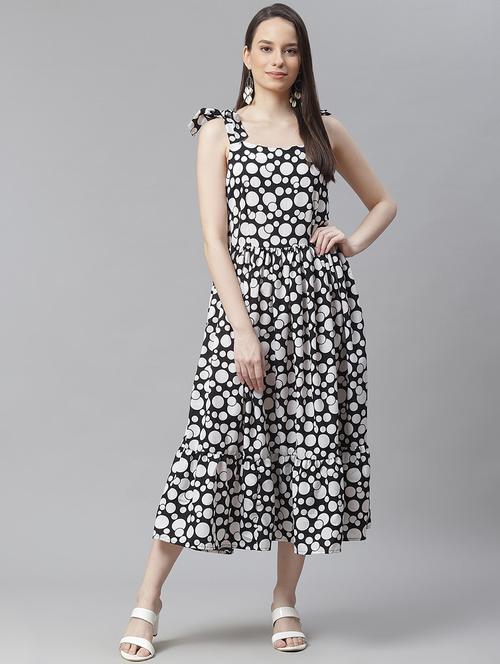 tie knot shoulder printed fit & flare dress - 18024270 - Very Small Image - 1