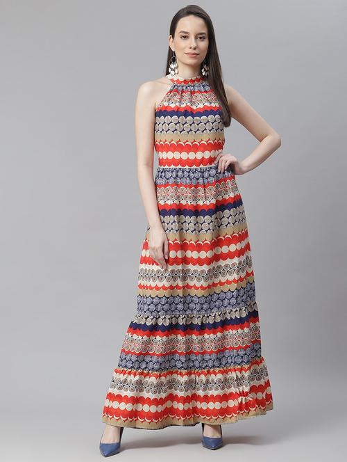 tie back printed a-line dress - 18024278 - Very Small Image - 1
