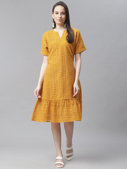 notch neck laced a-line dress - 18024285 - Very Small Image - 1
