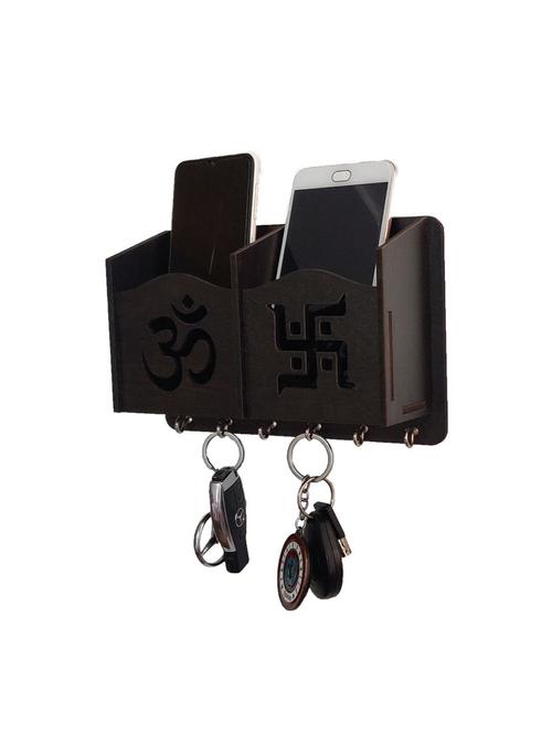 home sparkle pocket shelf wooden key holder for office, home, living room with 7 key hooks (black) - 18024736 - Very Small Image - 1