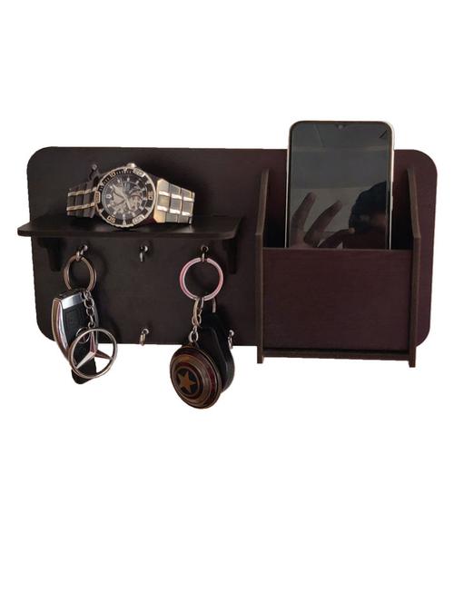 home sparkle pocket shelf wooden key holder for office, home, living room with 6 key hooks (black) - 18024737 - Very Small Image - 1