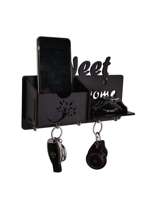 home sparkle sweet home pocket shelf wooden key holder for office, home, living room with 5 key hooks (black) - 18024738 - Very Small Image - 1