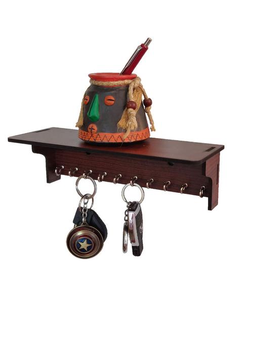 home sparkle wooden shelf key holder for office, home, living room with 10 key hooks (brown) - 18024739 - Very Small Image - 1