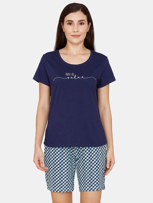 round neck printed nightwear shorts set - 18024801 - Very Small Image - 1