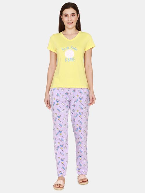 v-neck printed nightwear pajama set - 18024808 - Very Small Image - 1