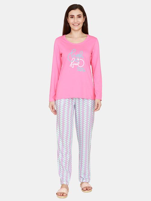 round neck printed nightwear pajama set - 18024812 - Very Small Image - 1