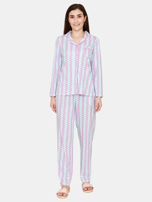 shirt collar printed nightwear pajama set - 18024814 - Very Small Image - 1