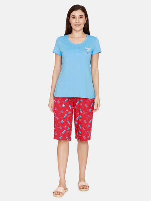 round neck printed nightwear shorts set - 18024818 - Very Small Image - 1
