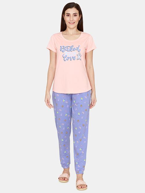 round neck printed nightwear shorts set - 18024821 - Very Small Image - 1