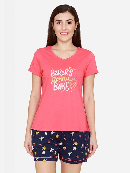 v-neck printed nightwear sorts set - 18024829 - Very Small Image - 1