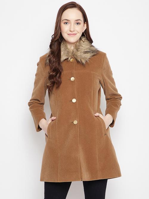fur collar solid trench coat - 18025005 - Very Small Image - 1